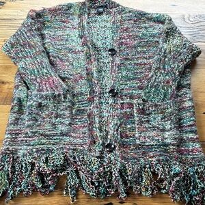 Kaktus Multicolor Fringe Cardigan - Size Large